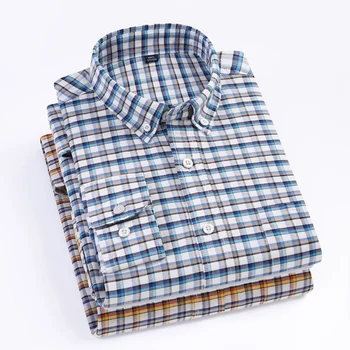 

2020 Mens Wear Oxford Plaid Shirt Casual Long Sleeve Pure Cotton Work Shirt Spring Checkered Formal Business Dress Shirts N32#