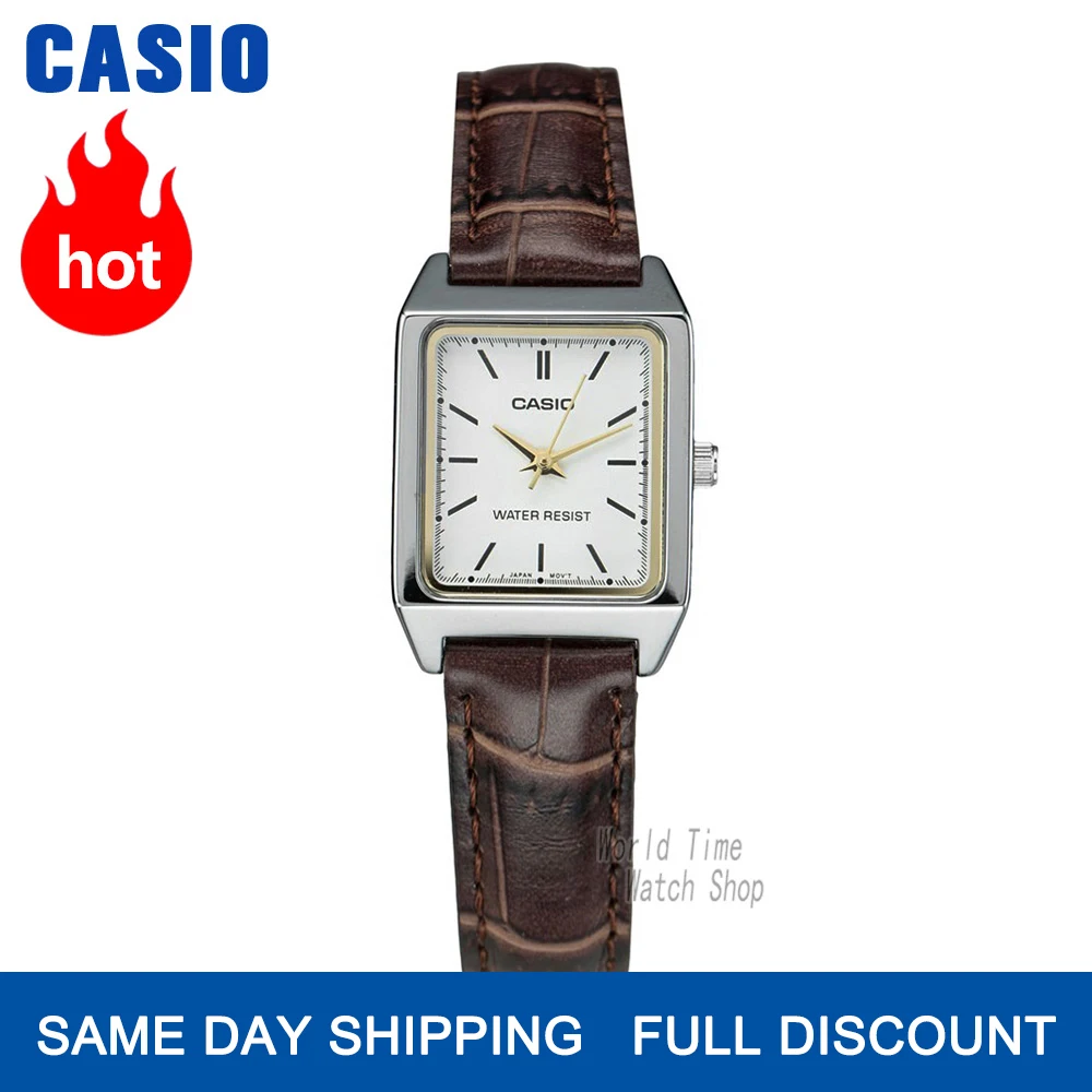 Casio Watchカシオ腕時計女性高級ブランドアナログ革正方形の