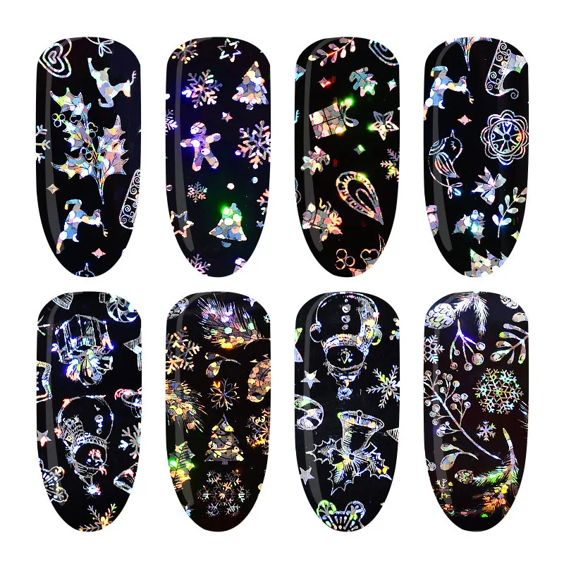  4*60cm 4Pcs/set Christmas Nail Art Stickers Transfer Foil Paper Mix Winter Snowflake Nail Sticker U