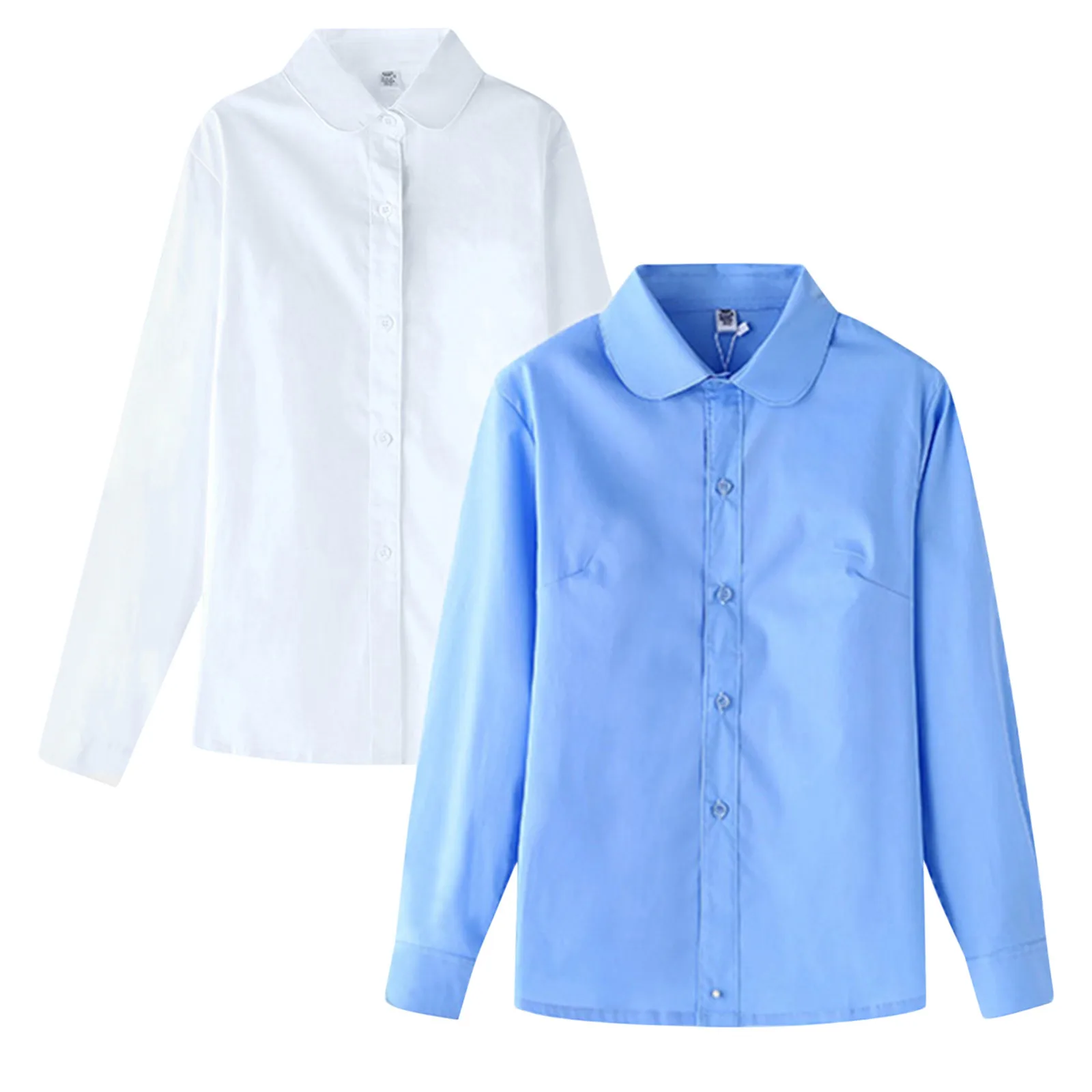 Autumn Teen Baby Girls Button Shirts Tops Turn-down Collar White Blouse Formal Wear Kids Spring Cotton School Uniform Set