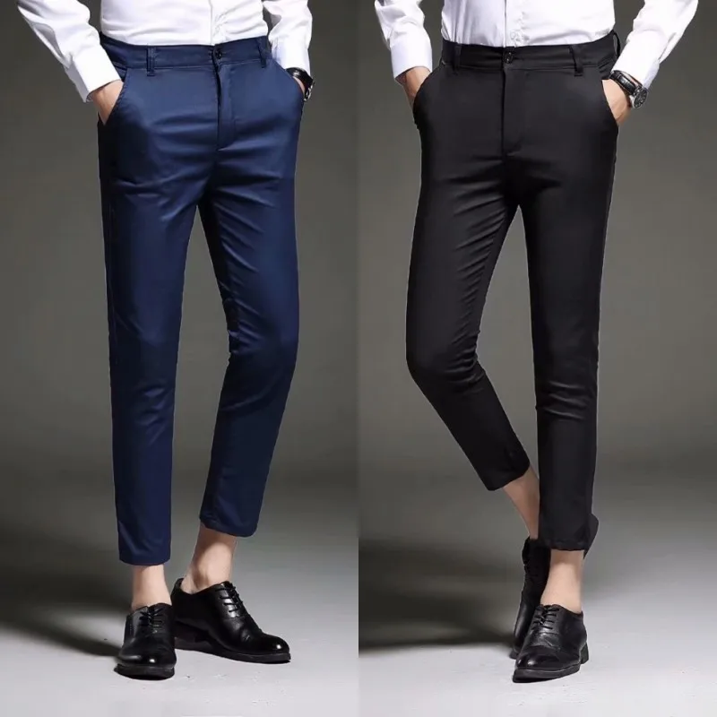 

Spring And Autumn New Style Men's Black 9 Points Korean-style Capri Pants Wide-Leg Casual Trousers Men Hong Kong Style Straight-