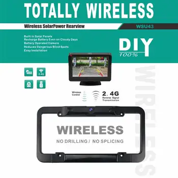 

Wireless License Plate Night Vision Video HD Rechargeable Universal Solar Powered Wide Angle Car Monitor Kit 4.3in LCD Screen