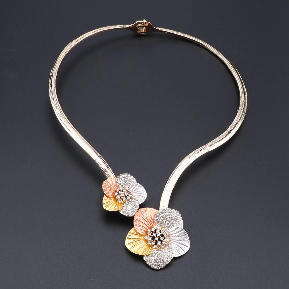 Nigerian Wedding Women Jewelry Set Fashion Dubai Gold Color Flower Shaped Bridal