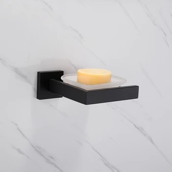 

Black Stainless Steel Wall-mounted Square Bathroom Facilities Hardware Shower Cabin Toilet Kitchen Soap Dish Wall Mounted Glass