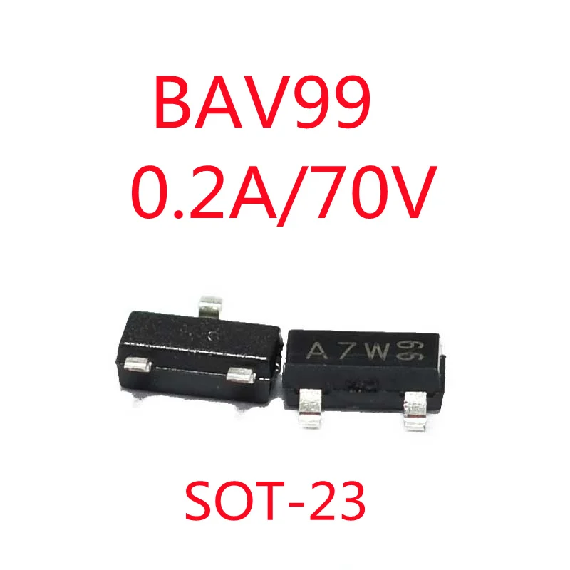 50pcs/lot Smd Sot23 Bav99 A7w 0.2a/70v Sot23 Transistor Computer Chip