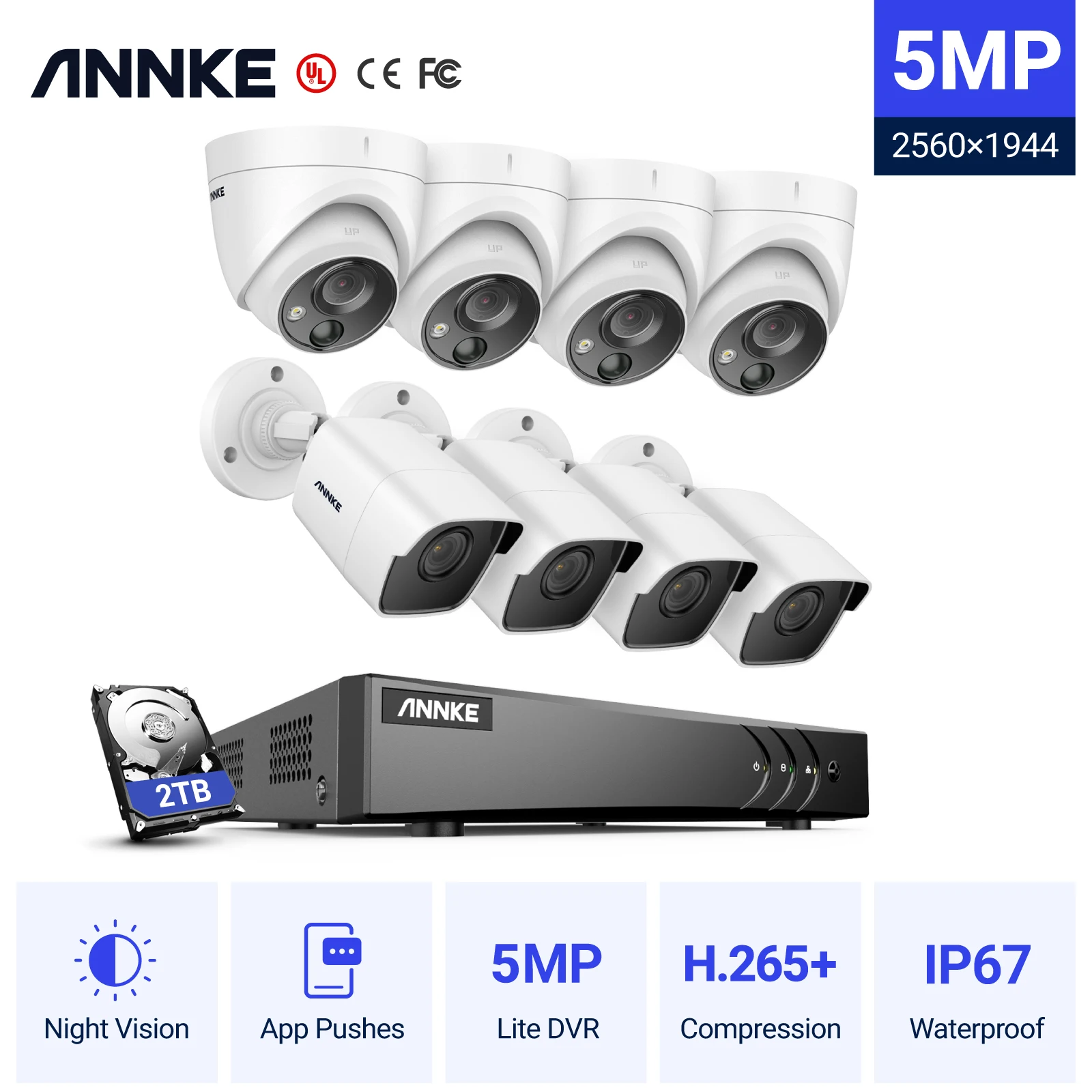 ANNKE 5MP Security Camera System 5mp Lite H.265+ DVR Surveillance with