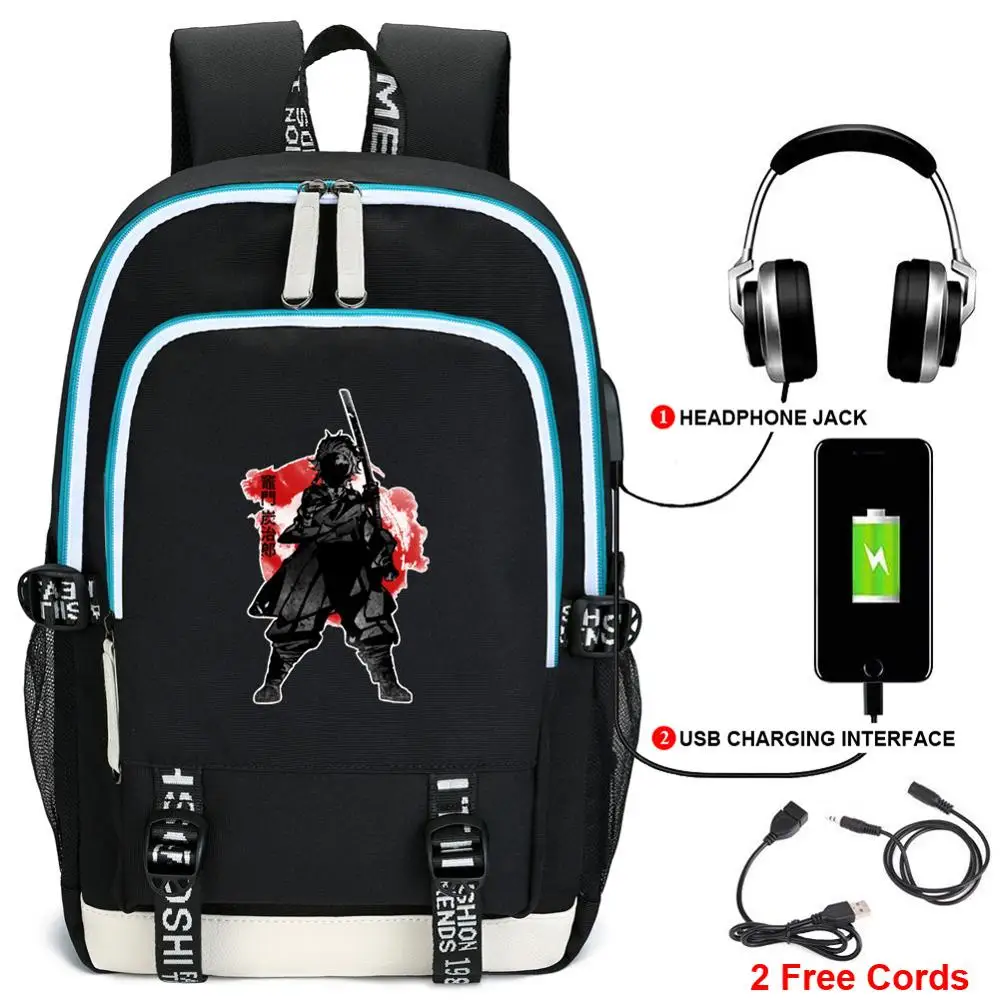 Аниме Demon Slayer: Kimetsu no Yaiba usb зарядка рюкзак Оксфорд школьные сумки студентов Bookbag путешествия ноутбук рюкзак Tanjirou