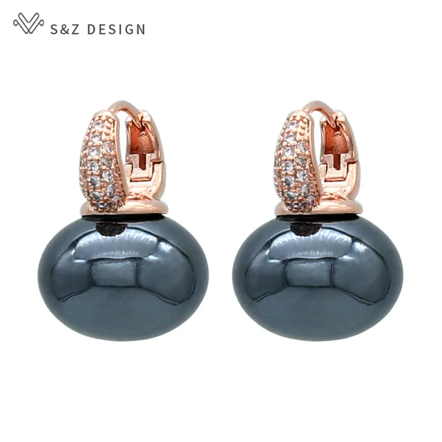 S & Z DESIGN nouvelle mode pain rond grande perle boucles d'oreilles pour les femmes bijoux de mariage cadeau tempérament cubique zircone Eardrop