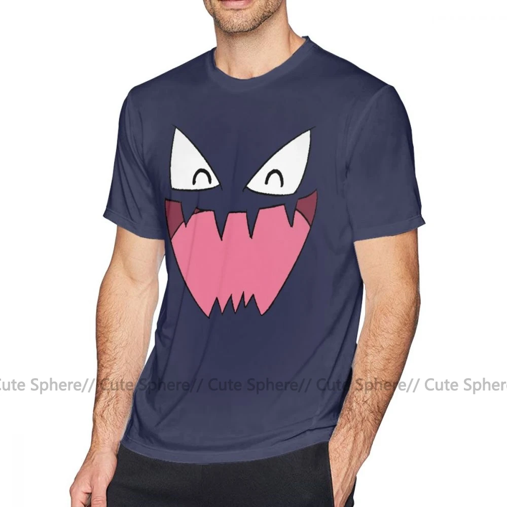 Gengar футболка Haunter Face футболка Базовая 100 хлопковая Футболка с графическим рисунком с коротким рукавом Милая Мужская футболка большого размера - Цвет: Navy Blue