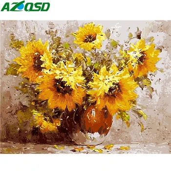 

AZQSD Unframe Adult Paint By Numbers Flowers DIY Acrylic Paint Unique Gift Coloring By Numbers Sunflower Home Decoration