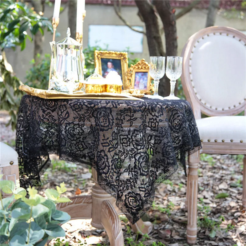 Free Shipping 145*300cm Black Vintage Table Cloth Rose Flowers Pattern Lace Decor cloth Wedding Party Hotel Home | Дом и сад