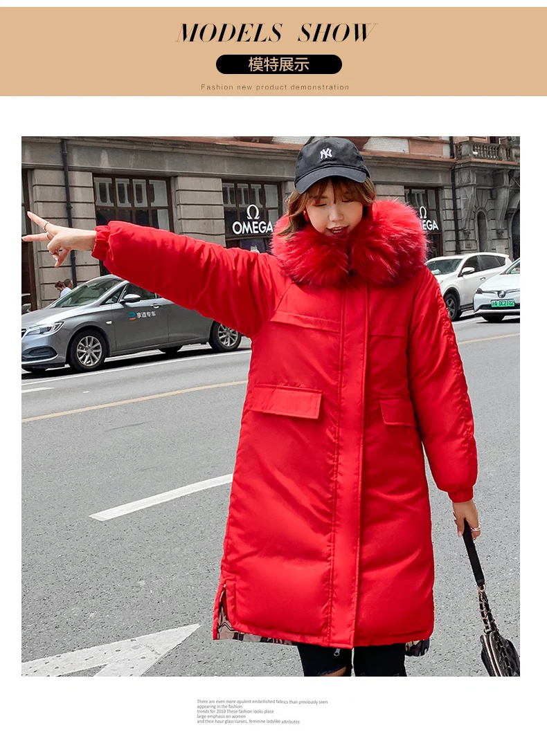 Зимняя плотная куртка, пальто, теплые двухсторонние парки для женщин, с капюшоном, большой воротник из искусственного меха, пальто, модная верхняя одежда для холодной погоды размера плюс