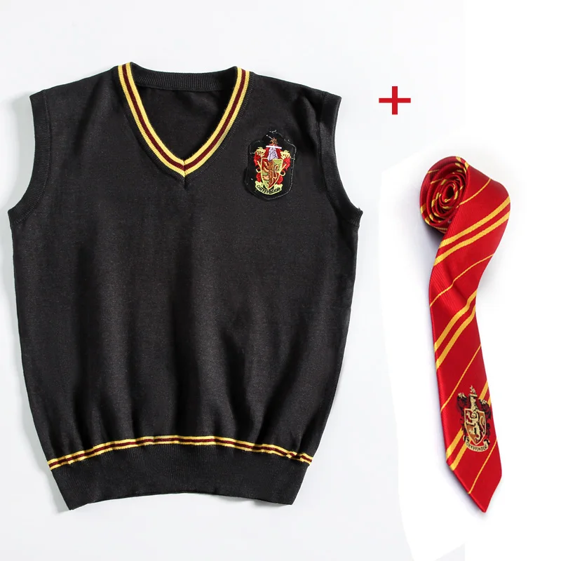 Gryffindor Logo Tie Свитер Гермионы для косплея Гриффиндор Слизерин Ravenclaw Hufflepuff свитер с галстуком жилет универсальная повседневная одежда Potter Cos - Цвет: Gryffindor Logo Tie
