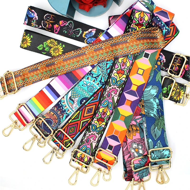 Correa de nailon/algodón para bolso de mujer, correas de colores para bandolera de hombro, accesorios ajustables bordados