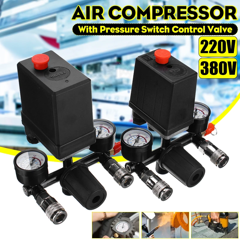 240V/380V Regulator Duty Air Compressor Pump Pressure Control Switch Air Pump Control Valve 7.25-125 PSI with Gauge,380V 240V/380V Regulator Duty Air Compressor Pump Pressure Control Switch Air Pump Control Valve 7.25-125 PSI with Gauge,380V