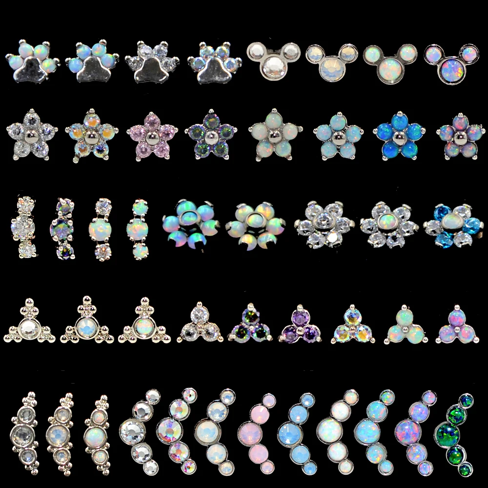 G23 Titanium & Steel Bar Opal Ear Tragus Helix Cartilagine Orecchino Di Cristallo Stud Cz Gem Labret Monore Lip Stud Ring Piercing Jewelry