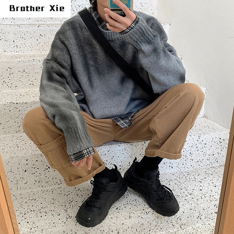 

Winter Thick Sweater Men's Warm Fashion Tie Dyed Printed Casual Knit Pullover Sweter Man Wild Loose Long-sleeved Sweaters Men