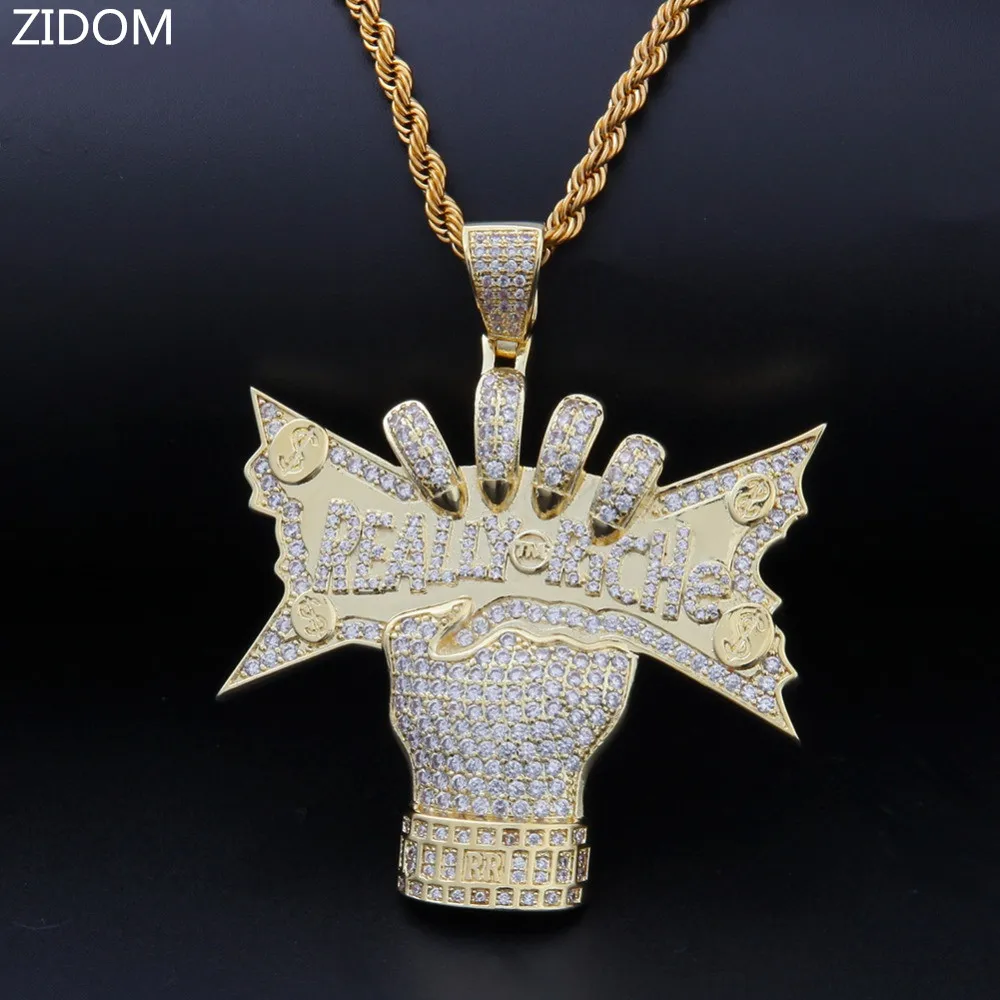 Мужское ожерелье с подвеской в стиле хип хоп Iced out кулоном Riche фианиты модные