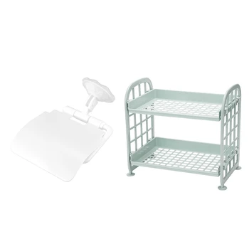 

2 Pcs Accessories: 1 Pcs Tissue Box Toilet Paper Holder White & 1 Pcs 2 Tier Plastic Small Storage Shelves Nordic Blue