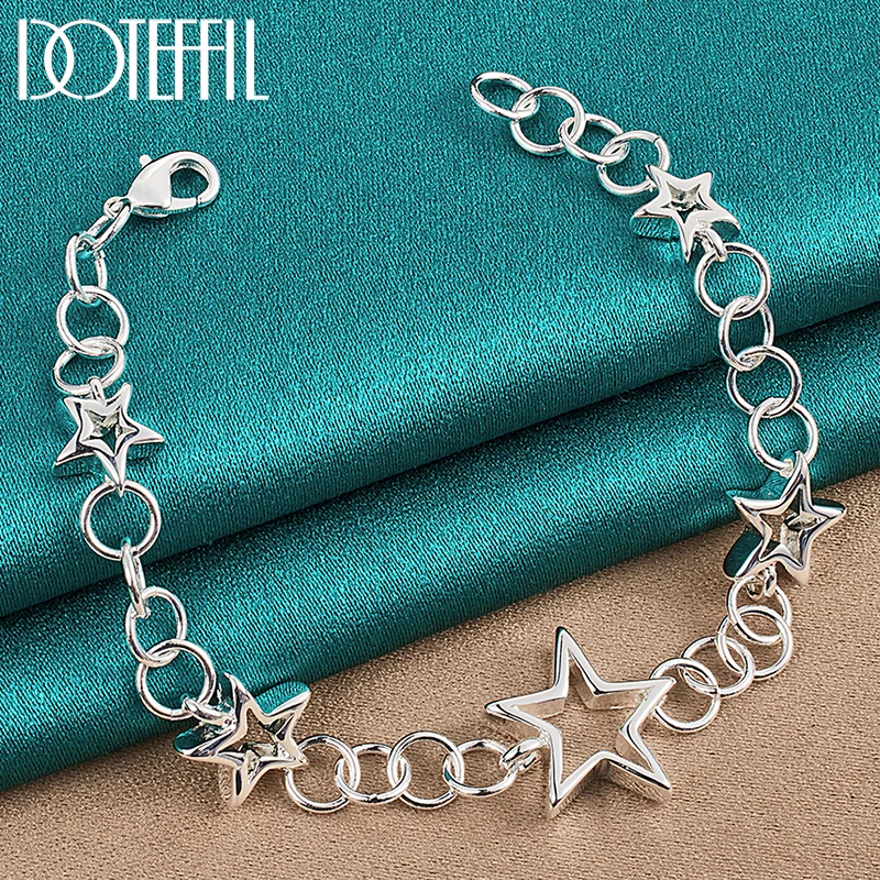 DOTEFFIL 925 Sterling Silver Full Five-Pointed Star Chain Bracelet For Woman Charm Engagement Wedding Party Jewelry