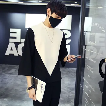 

Mens Cotton Blend White Black Casual 3/4 Sleeves T-Shirts Tops Thin Pullover Summer Tees A28