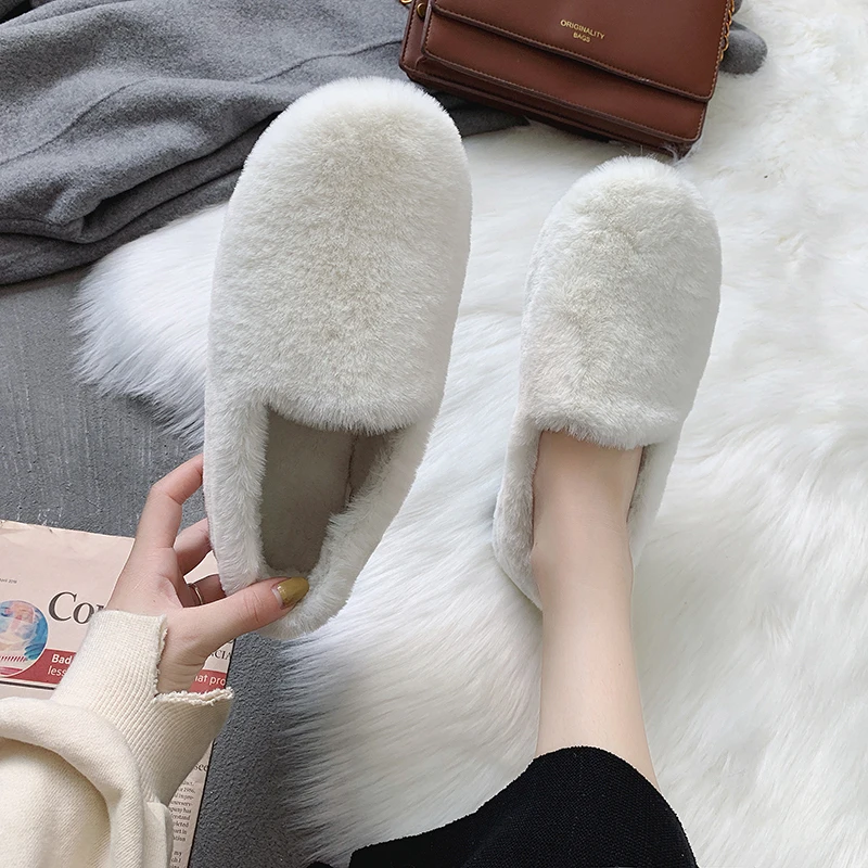 

Women Flats Winter Warm Fur Cotton Shoes Fashion Soft Loafers Slip on Daily Street Outdoor Round Toe Candy Colors Casual Shoes