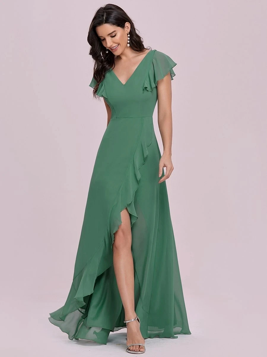 petite formal dresses & gowns Simple Sweet Party Dress Lotus Lleaf Sleeves Long V Neck Chiffon Backless Ever Pretty 2022 Bridesmaid Dresses Vestidos De Gala ball gown