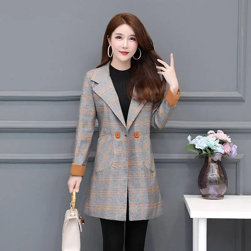 Blazer 04 Клетчатый женский Блейзер длинный рукав двубортный карман тонкий женский пиджак весна осень женская модная одежда - Цвет: Blazer 04