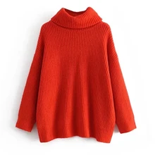 

Maxdutti Pullovers Tops Loose Pull Femme England Style Sweaters Women Simple Solid Red Turtleneck Loose Winter Sweaters Women