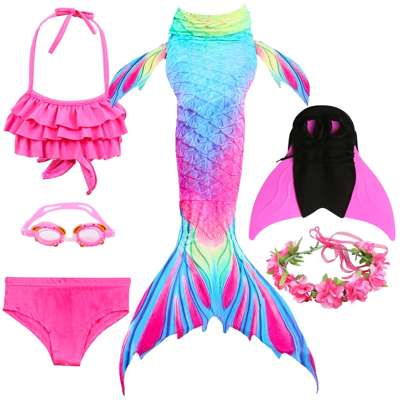 

Mermaid tails Kids Swimmable Mermaid Tail girls swimsuit bikini set bathing suit With Flipper Monofin Goggle cosplay costumes