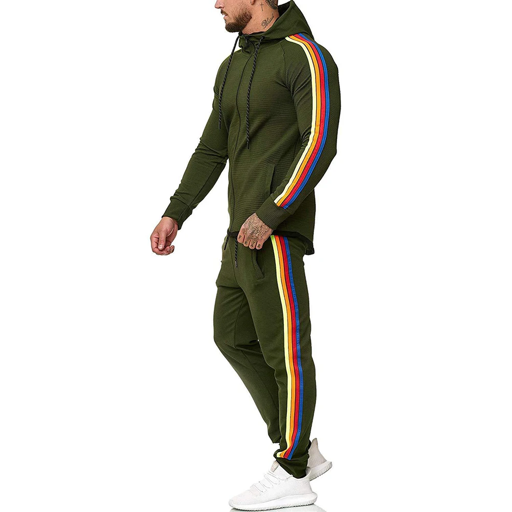 5XL комплекты из 2 предметов спортивный костюм для мужчин бренд осень зима толстовка с капюшоном+ штаны на шнурке мужские полосатые Лоскутные толстовки
