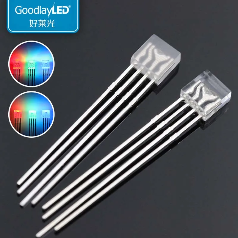 1000PCS 2X5X5 Square Transparent/Diffused Four Legged Full Color RGB Led Light Diode  Tricolor DIP LED 255 Common Anode/Cathode multi tri color silk pla 3d printer filament sublimation products for 3d printing materials tricolor 1 75mm pla filament