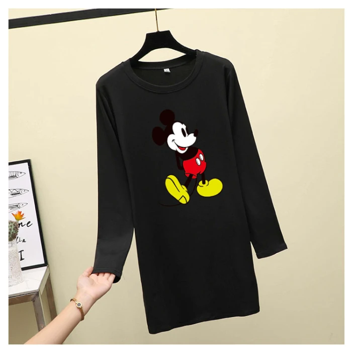 

p31 2019 plus size good quality hot new autumn long sleeve Character Mickey long T-shirt loose women wear outside top