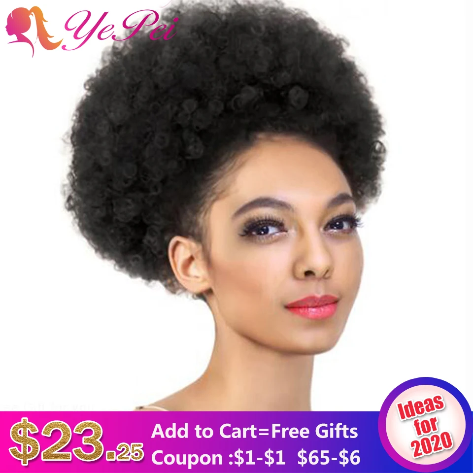 Najtaniej 10 cal Afro Puff człowieka przyrząd do koka z włosów sznurkiem kucyk ludzkie włosów perwersyjne kręcone dopinki na klips Yepei koński ogon