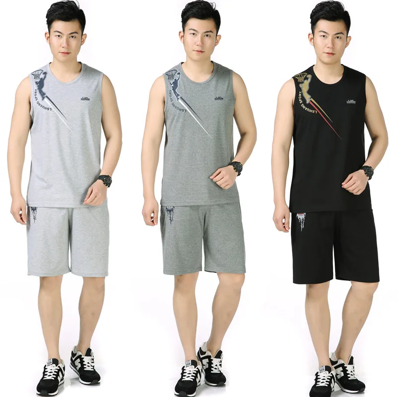 

MEN'S Sport Suit Male Vest Shorts Two-Piece Set Large Size Leisure Suit Daddy Clothes Summer
