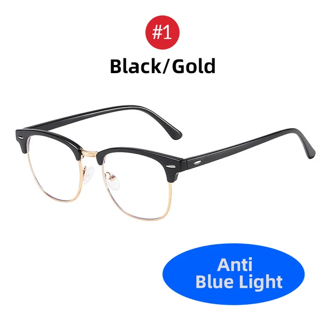 VIVIBEE Classic Semi Rimless Anti Blue Light Blocking Glasses Men Square Ray Filter Eyeglasses Frames Computer Women Goggles 1 Black Gold