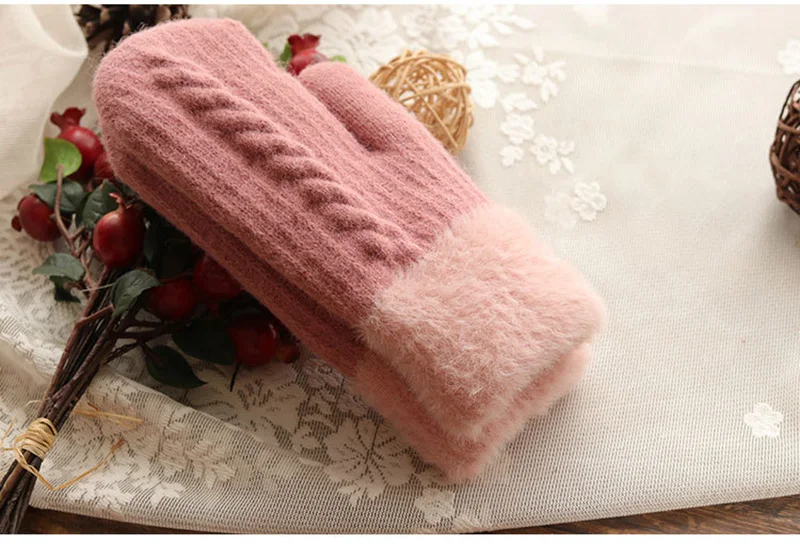 Women Winter Warm Gloves Version Plus Velvet Thick Solid Color Knitting Student Cute Twist Cold Outdoor Men Riding Mittens R6 mens sheepskin mittens