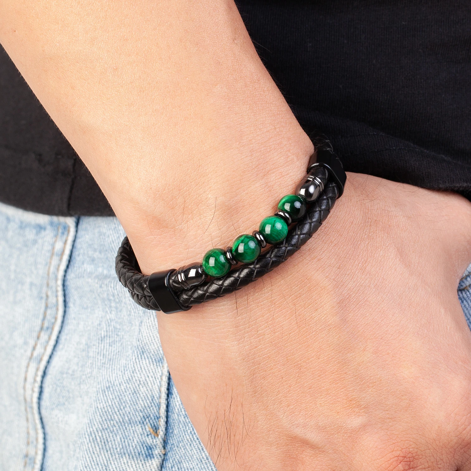 16 Style Tiger Eye Bracelet For Men Black Leather Rope Chain Round Beaded Natural Stone Bracelet Women Fashion Jewelry Wholesale - Image 6