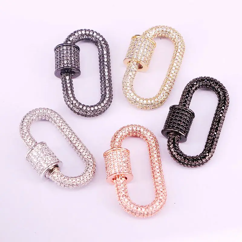 4 шт., большая овальная форма застежки CZ Micro Pave, золото, родий, оружейный металл, цвет розового золота, фурнитура