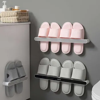 

Bathroom Seamless Non-perforated Slippers Rack Towel Rack Storage Rod Storage Rack Door Storage Rack Hook Toilet Accessories