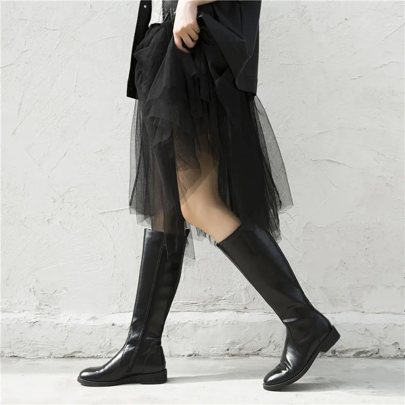 MORAZORA/ г., зимние модные женские сапоги из натуральной кожи сапоги до колена на низком каблуке с круглым носком однотонная Черная Женская обувь для отдыха