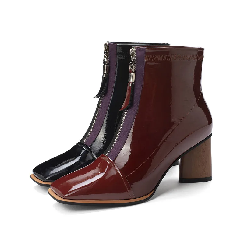 FEDONAS Concise High Heels Cow patent leather Chelsea Boots Winter Women Zipper Ankle Boots Big Size Night Club Shoes Woman