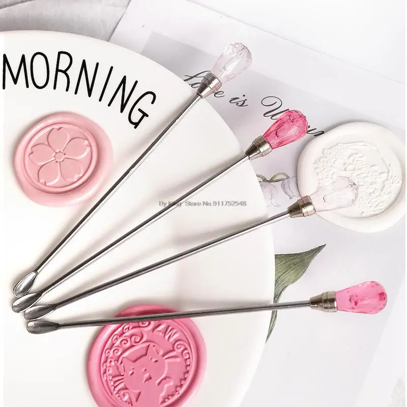 ByKing10.3cm Crystal Head Stainless Steel Wax Pills Mix Tool Burning Melted Seal Wax Stirring Mixing Spoon Seal WAX Stirring Rod
