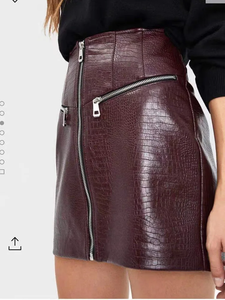

European Sheet Y Autumn & Winter Women's Two-color New Style Oblique Zipper Decorations Bright Surface Pu Textured Solid Color S