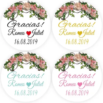 

DouxArt 100 Pieces 4cm Personalized Gracias Stickers, Labels for Wedding Favors Decoration Communion Baptism Party Handmade