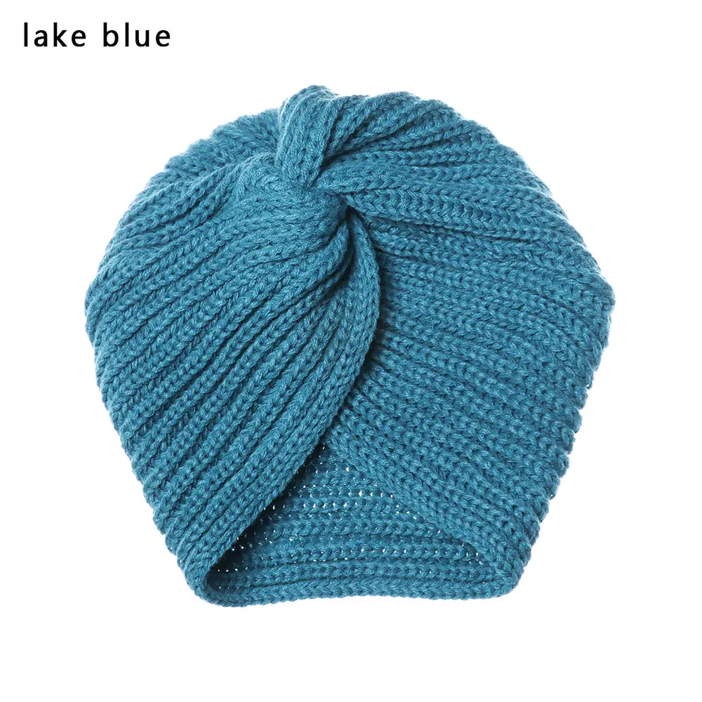 lake blue Весенне-зимняя вязаная шапка для женщин, фетровая шапка, Женский тюрбан, головные уборы для женщин, крученая головная шапка, шапка для девочек, Croceht Beanies - Цвет: lake blue