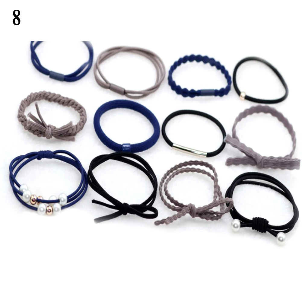 12Ps/Set Elastic Hair Bands For Hair Tie Blue Pink Women Girls Korean Flower Pearl Hair Bands Ponytail Holder Hair Accessories big hair clips Hair Accessories