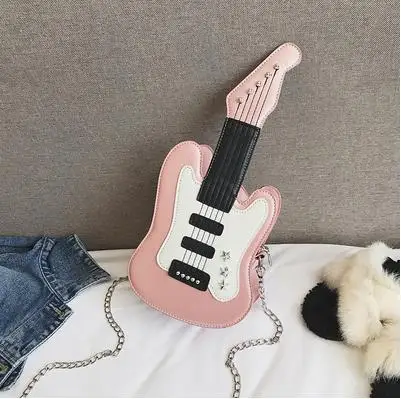 Pink Забавная модная дизайнерская женская сумка на плечо с гитарным дизайном, повседневная сумка из искусственной кожи, сочетающаяся с цветом, дамская сумочка на цепочке, мини-сумка через плечо - Цвет: Pink