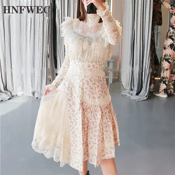 

Women Two Piece Matching Set Lace Ruffle Blouse Tops + Asymmetric Print Skirt Female 2019 Autumn Korean Fashion D004