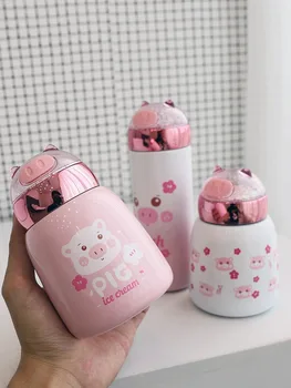 

Mini Pink Piggy Stainless Steel Thermoses Portable Tiny Cartoon Belly Cup Leak-proof Sealed Vacuum Flasks for Women Man Students